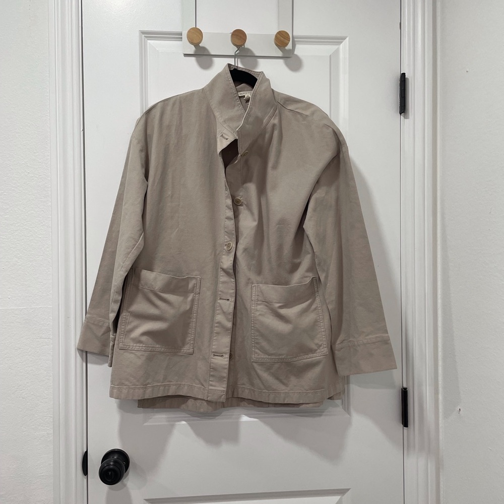 Eileen Fisher Cotton Hemp Stretch Stand Collar Jacket